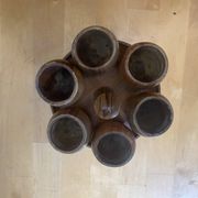Rotating Display Stand 6 Egg Cups Olive Wood & Teak 1960s Vintage