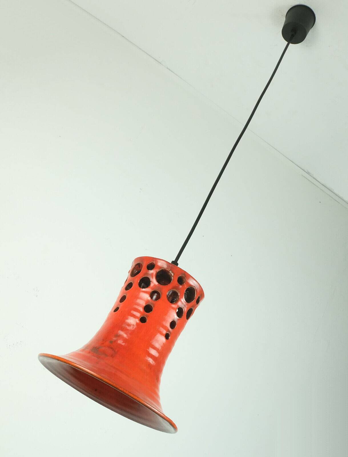Mid century pendant light with orange ceramic shade 1970s