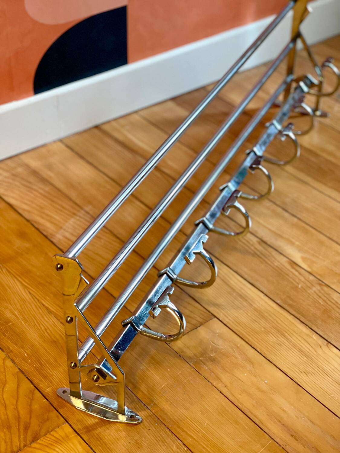 Vintage train wall coat rack 1930 brass