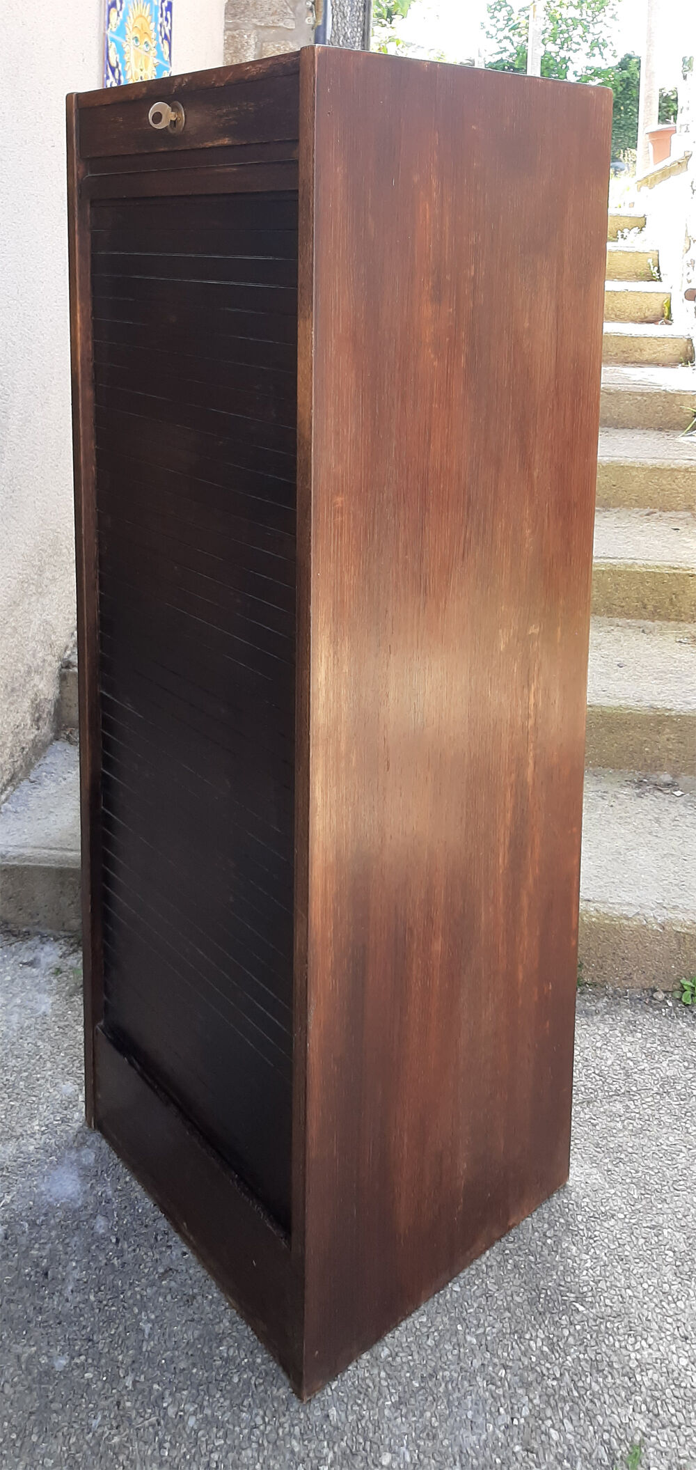 Cabinet storage cabinet with curtains, wooden, vintage.