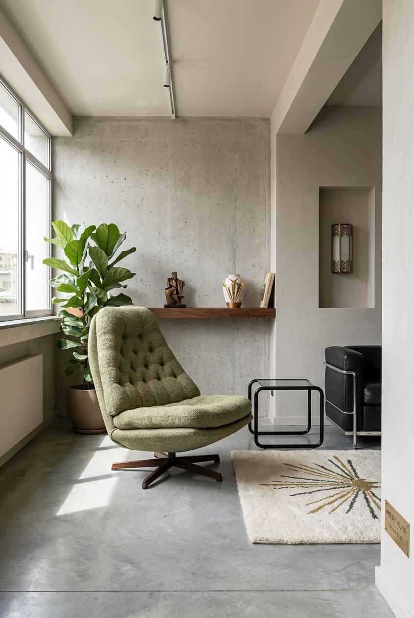 Green swivel Scandinavian armchair