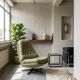 Green swivel Scandinavian armchair