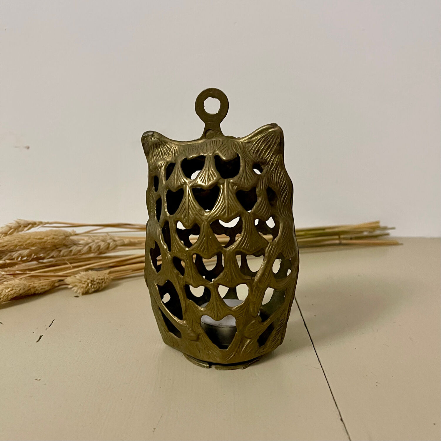 Brass owl tealight holder