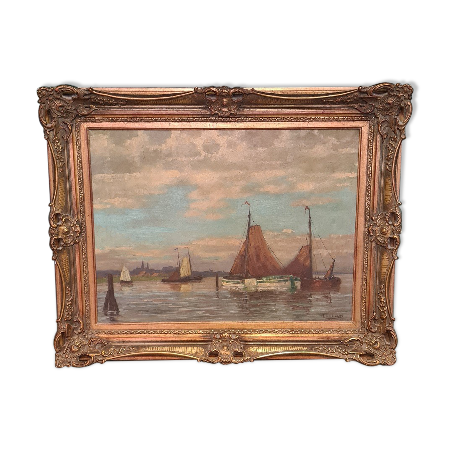 E. Van Laars Boats On  a Lake, mid 20th Century