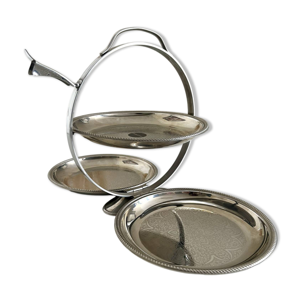 Rare serviteur pliable Alessi Italie Inox 18/10 3 plateaux vintage ave