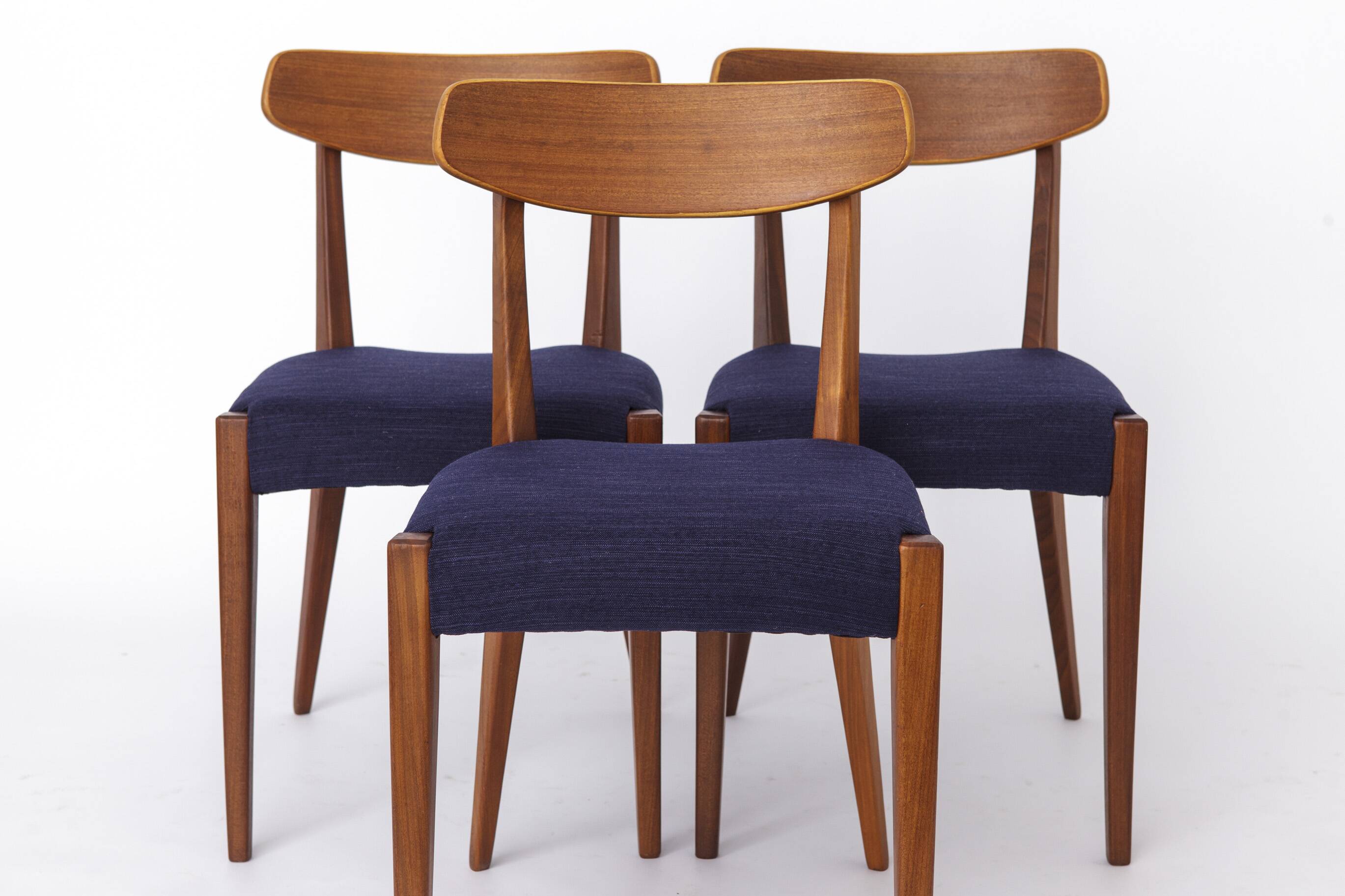 Set of 3 Danish Teak Chairs 1960s, Vintage Mid Century Dining Chairs, Dark
