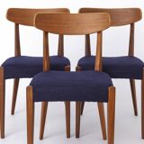 Set of 3 Danish Teak Chairs 1960s, Vintage Mid Century Dining Chairs, Dark