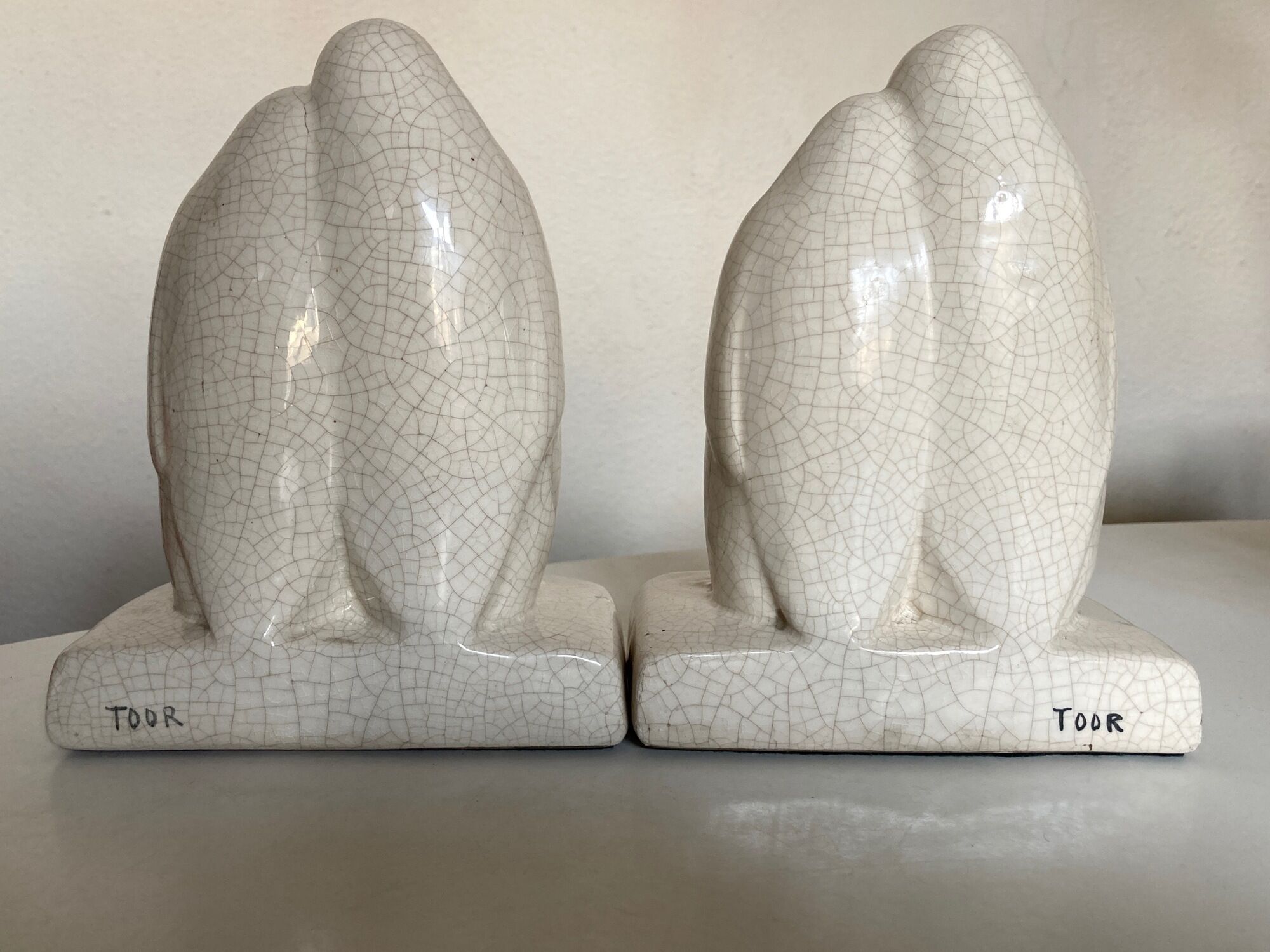 Pair of greenhouses modernist penguin books in cracked art deco earthenware