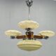 1940s Czechoslovak Art Deco Chandelier in Walnut Chrome and Glass
