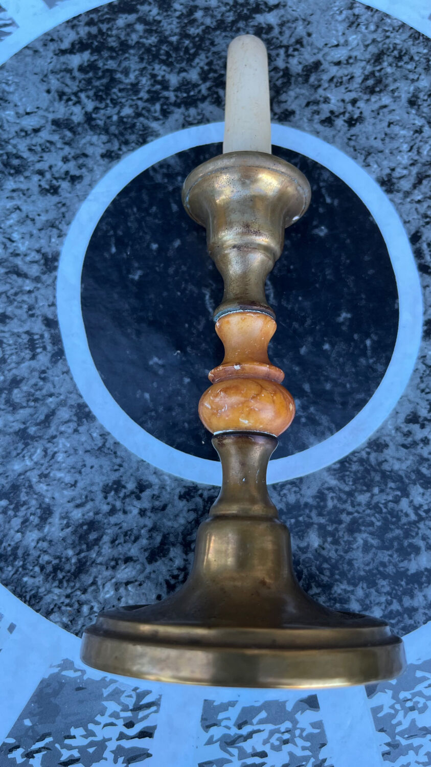 Small old copper and natural stone candle holder