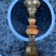 Small old copper and natural stone candle holder