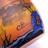 Vase Art Déco en verre peint et émaillé, signé Clio, circa 1920