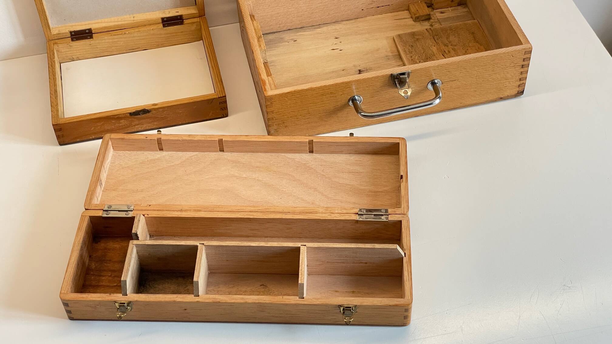 3 vintage dovetail wooden boxes