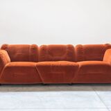 Orange chenille sofas, two and three seats, set of 2, 1970s