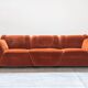 Orange chenille sofas, two and three seats, set of 2, 1970s