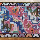 1960s Wool Rug with Vibrant Geometric Abstract Pattern