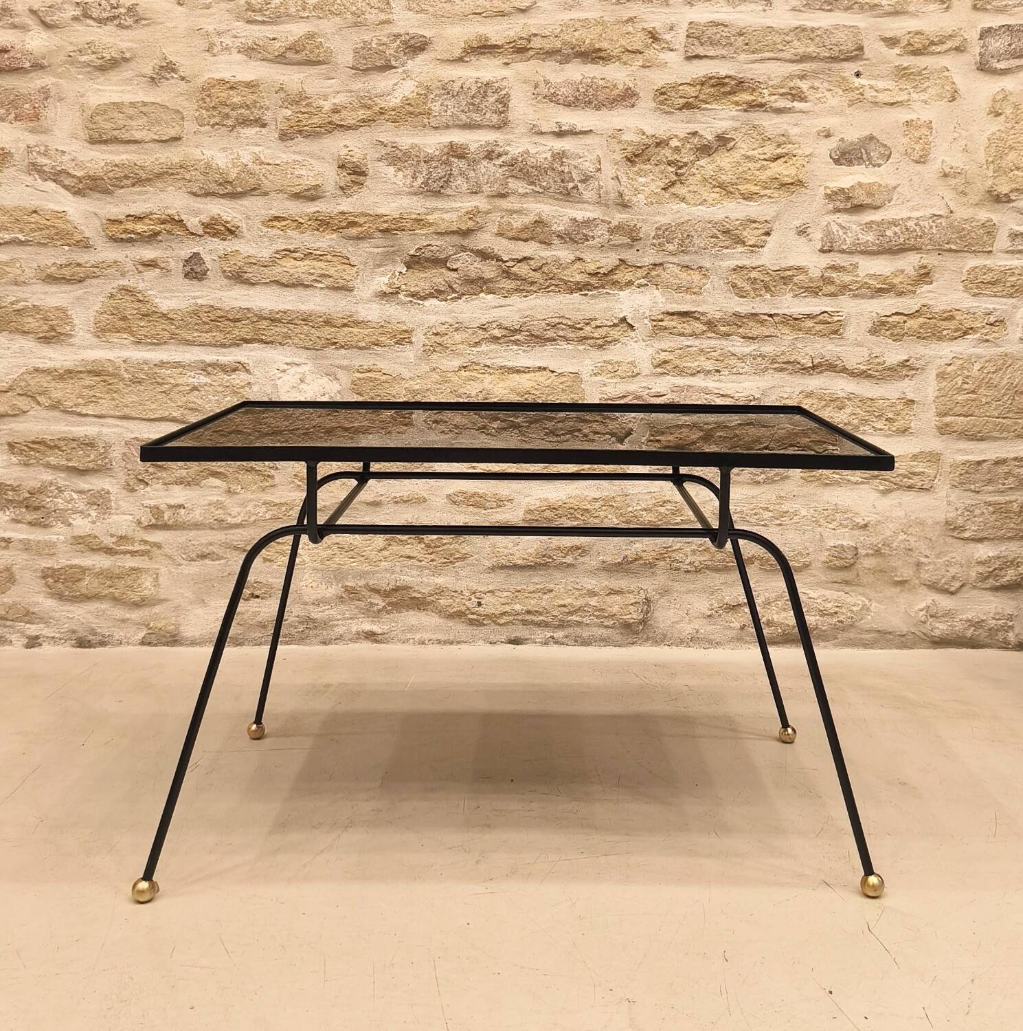 Modernist coffee table in metal and glass, 1950.