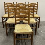 Set of 6 French Provence oak farmhouse country dining chairs with rush seating