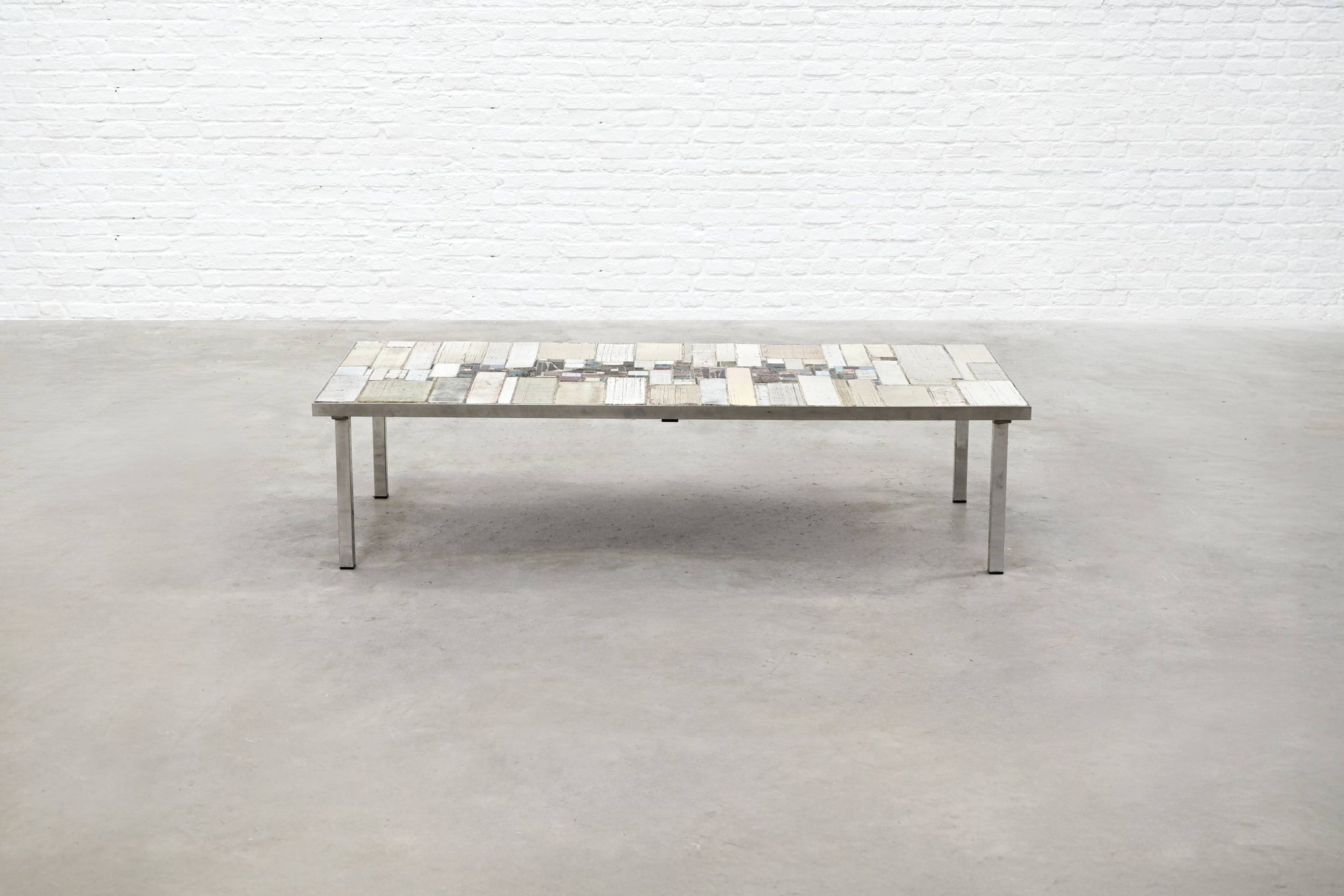 Brutalist Coffee Table by Pia Manu, Ceramic Top, Metal Base, Belgium