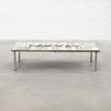 Brutalist Coffee Table by Pia Manu, Ceramic Top, Metal Base, Belgium