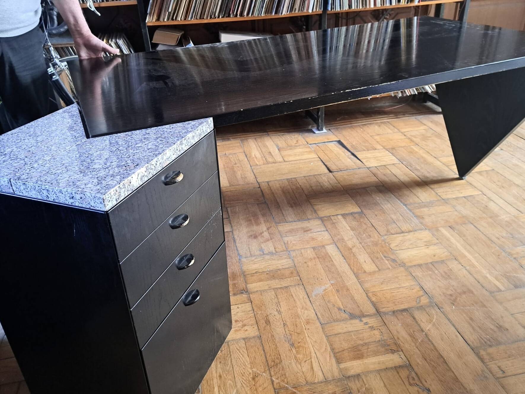 Large lacquered wood and granite desk 1980