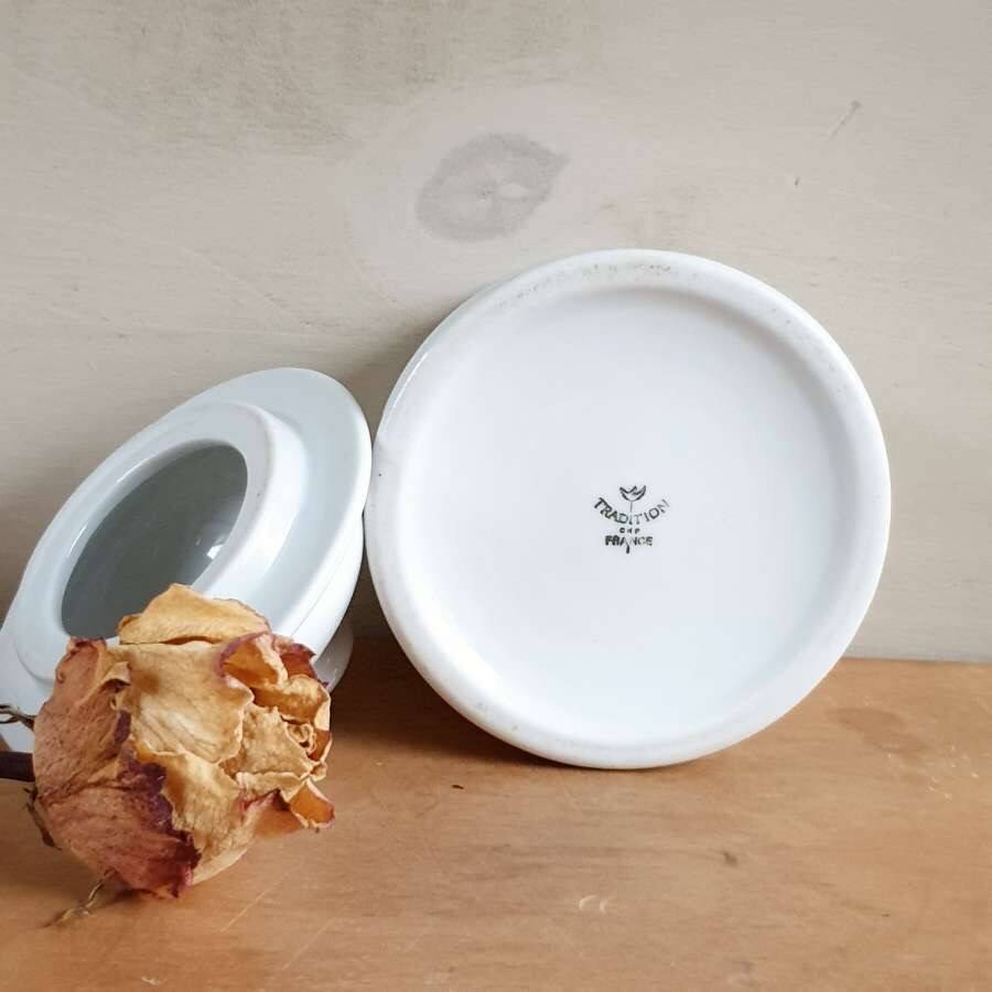 White enameled sugar bowl