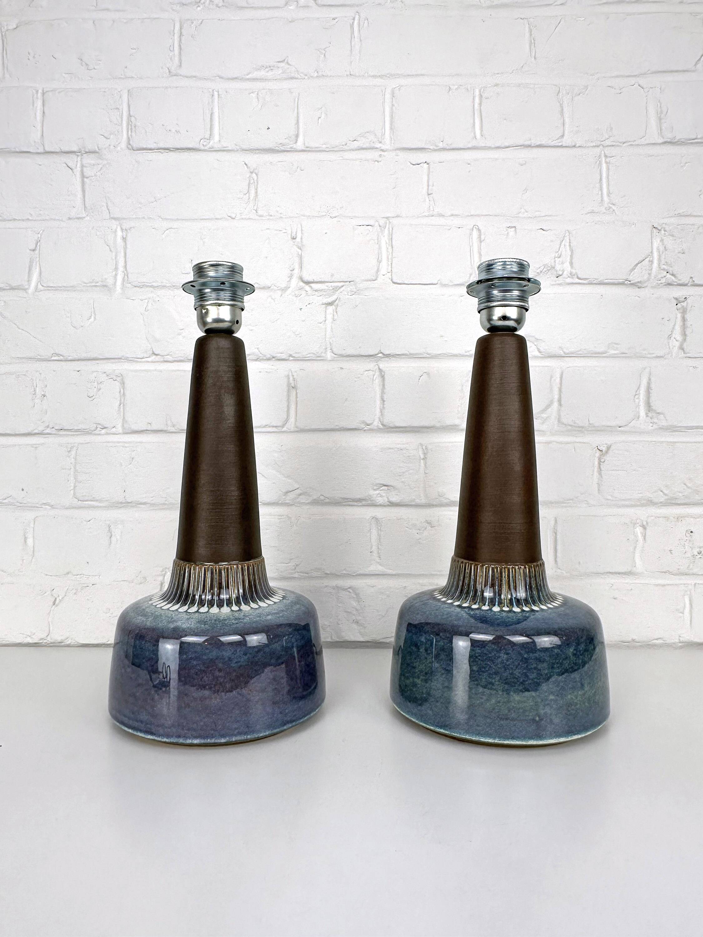 Pair of large blue table lamps Søholm Einar Johansen Denmark 1960s