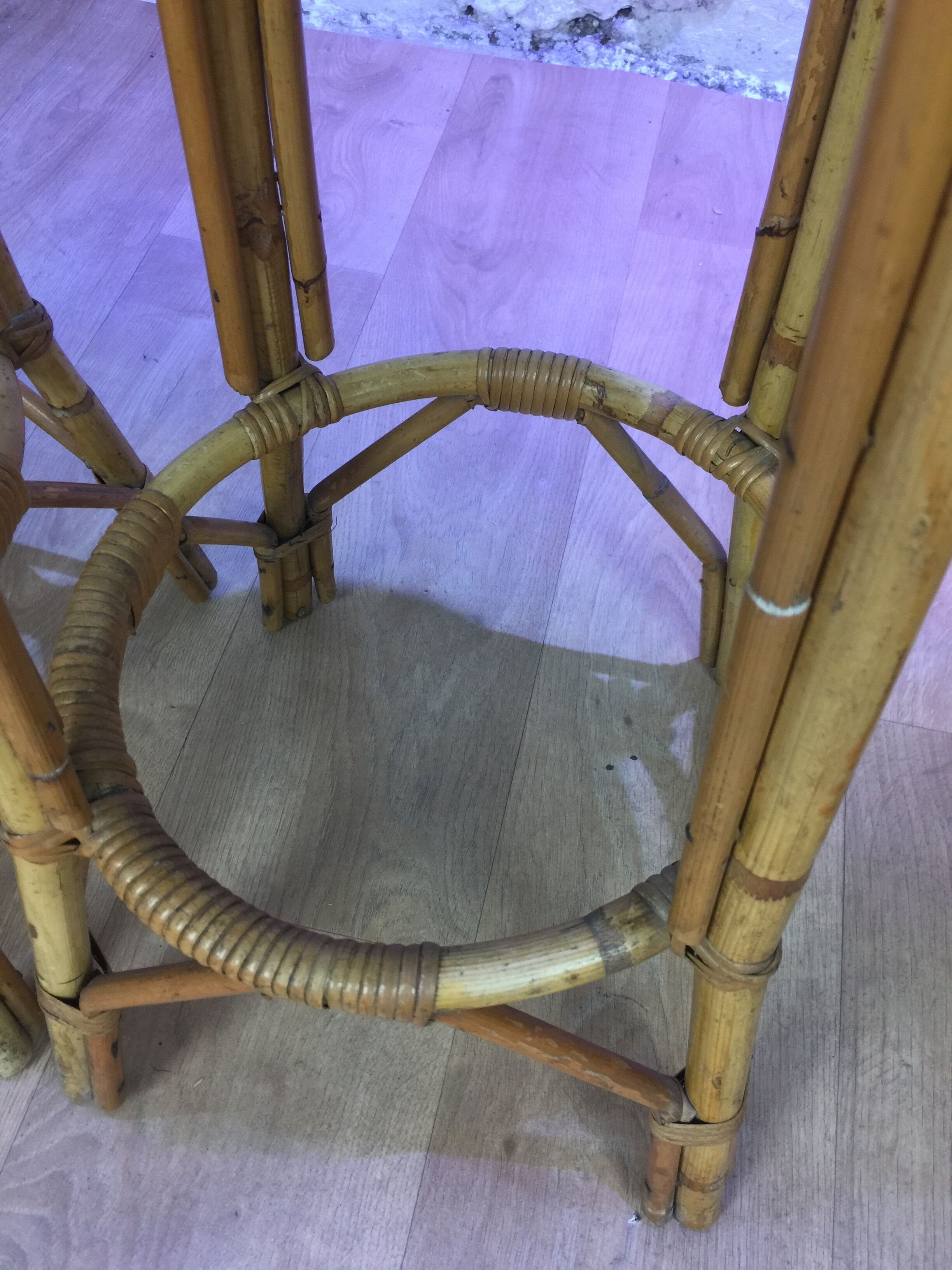 Rattan bar and its 2 stools 60s