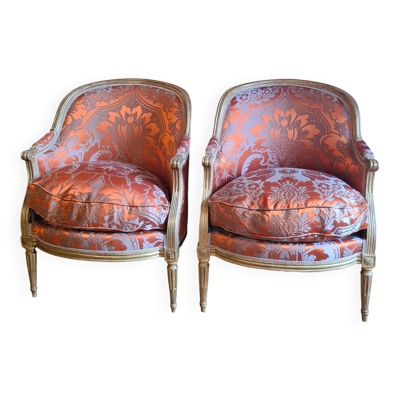 Paire de bergères époque Louis XVI,  en bois doré
