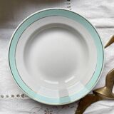 6 Assiettes creuses vintage faïence LUNEVILLE blanches vertes doré