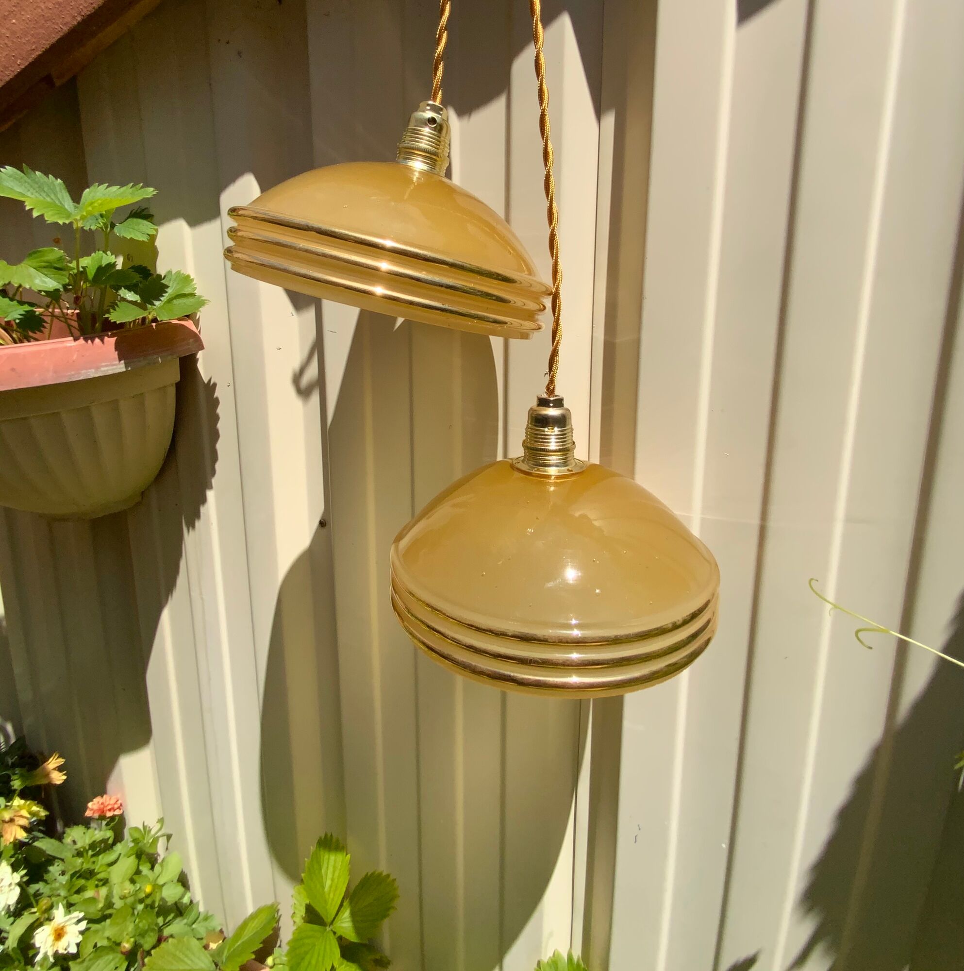 Suspension duo frosted glass orange and golden electricity new