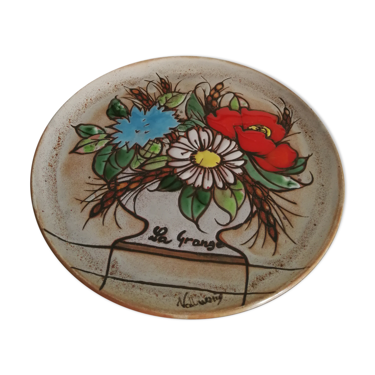 Plate vallauris '' la grange'' flowers