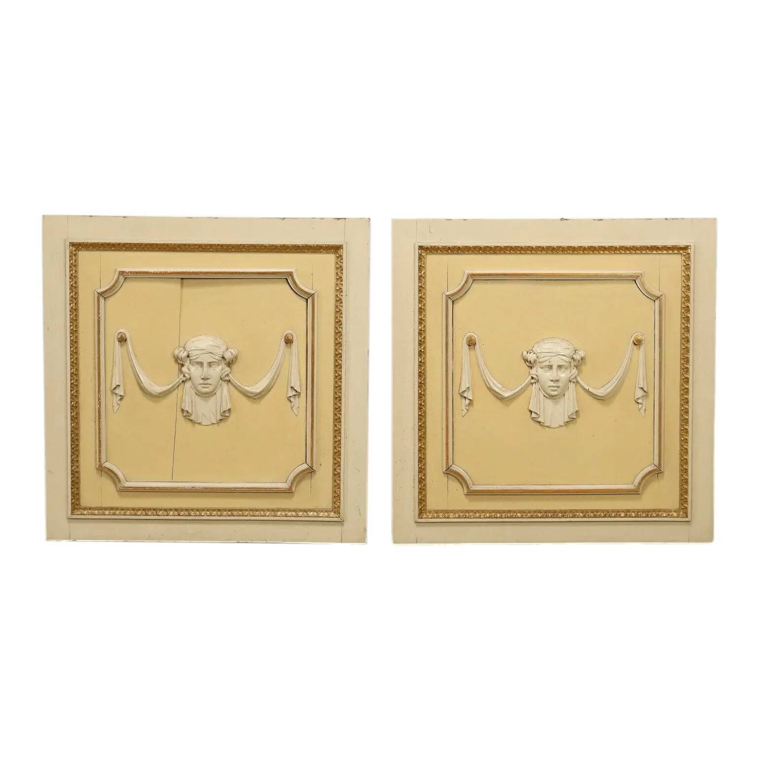 Antique decorative panels in neoclassical style made of poplar, 19th century.
