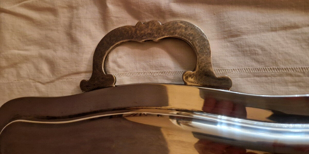 Silver metal serving tray