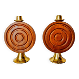 Pair of brutalist candlesticks by Ardisur, bronze and wood, Spain, 1970