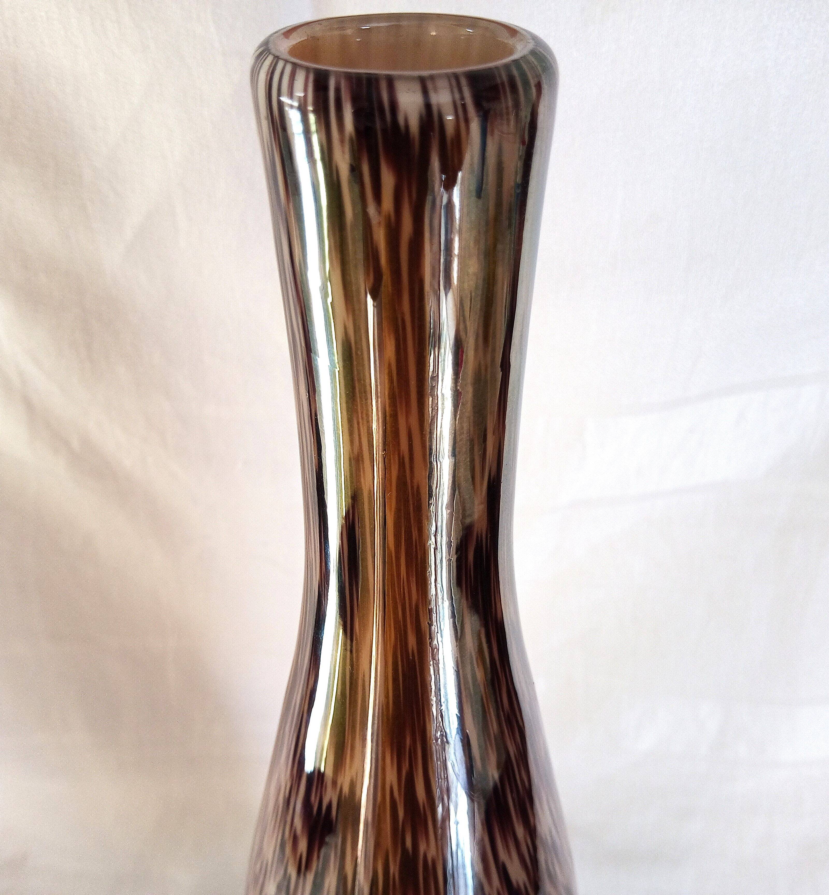 Murano glass bottle vase, brown and beige rain patterns, h - 41 cm.