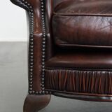 Brown Cowhide Leather Chesterfield Wingback Chair
