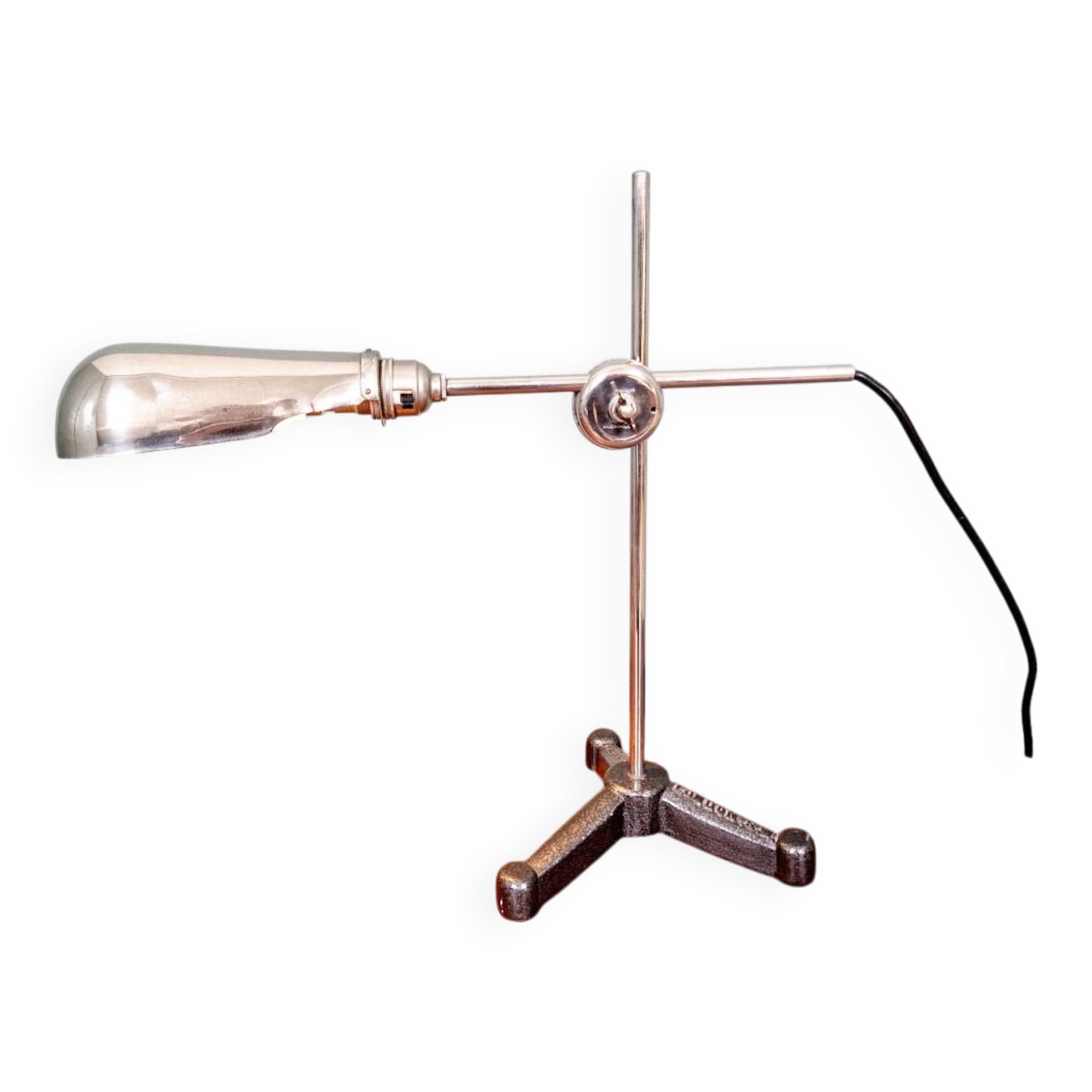 Lampe de travail en métal chromé et fonte, C.F Palmer & Co, London, 1920