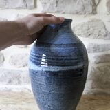 Enameled stoneware vase signed