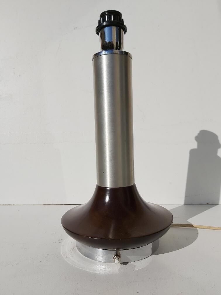 Wood and chrome metal design lamp 70s