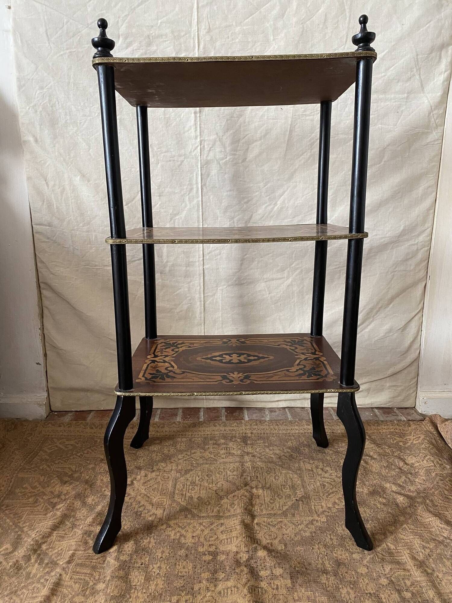 Side table, Napoleon III occasional table with 3 tiers in marquetry.