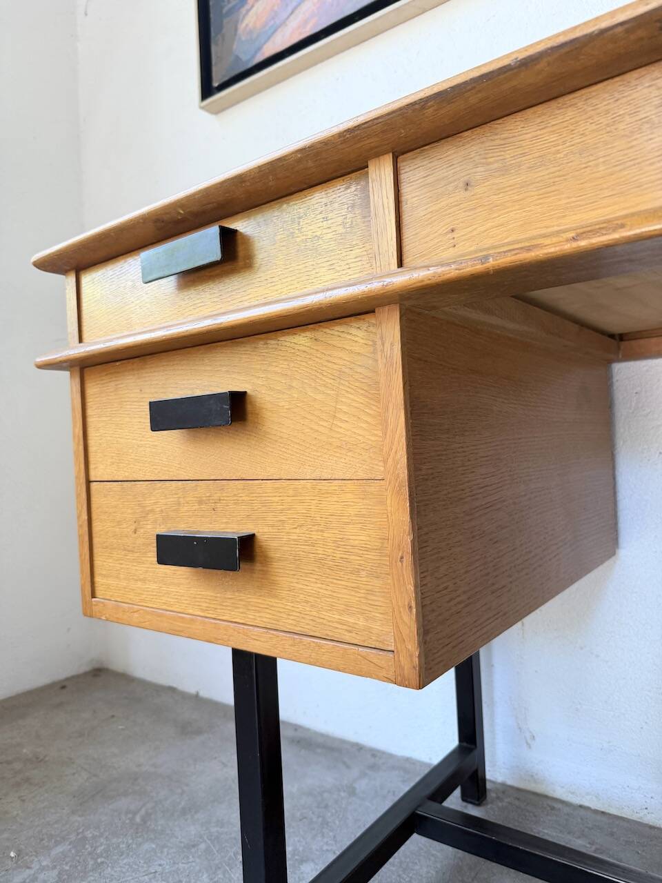 Modernist 50s oak metal desk