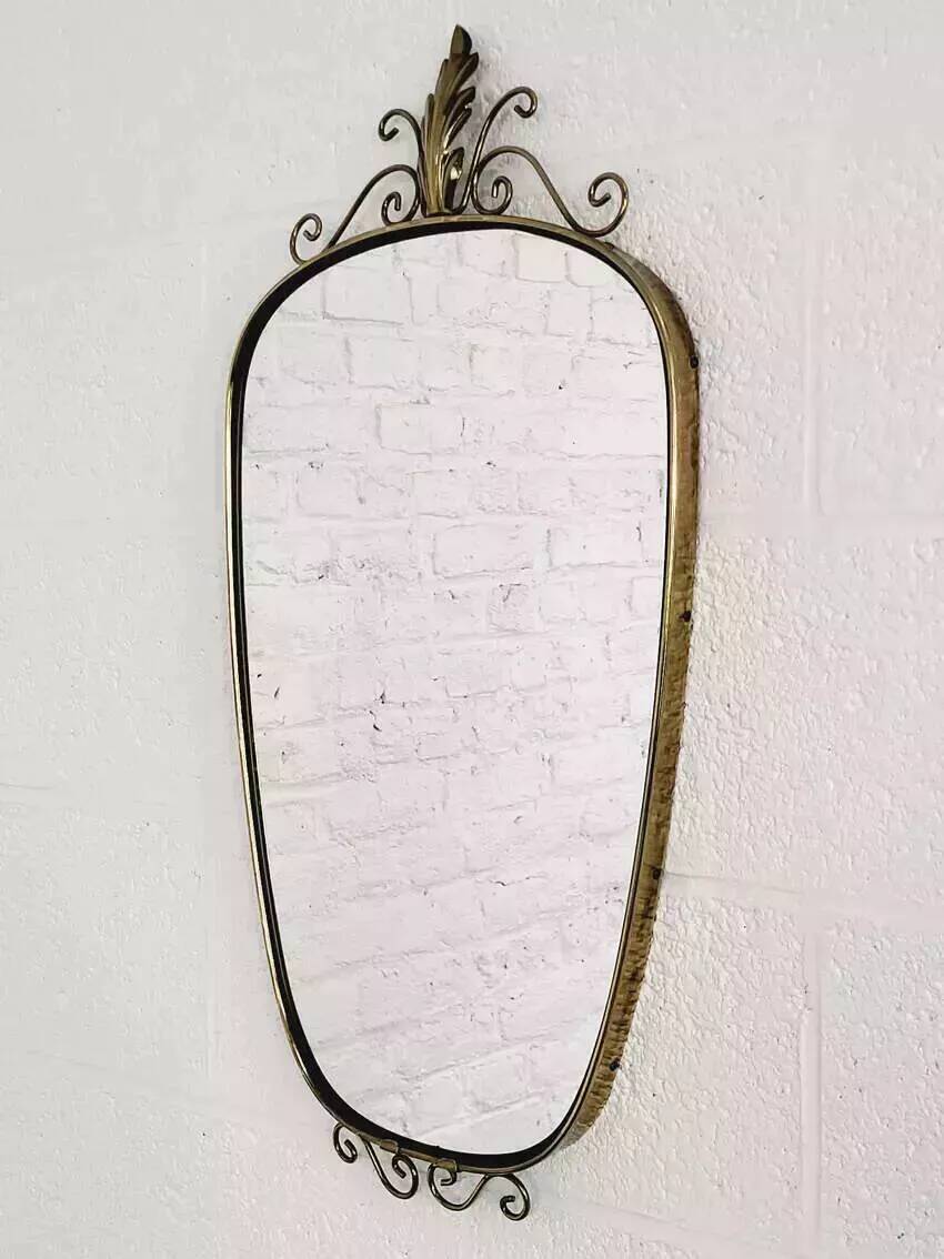 50s-60s freeform rearview mirror on brass frame