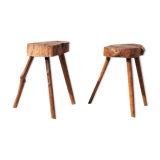 Pair of brutalist tripod wood stools