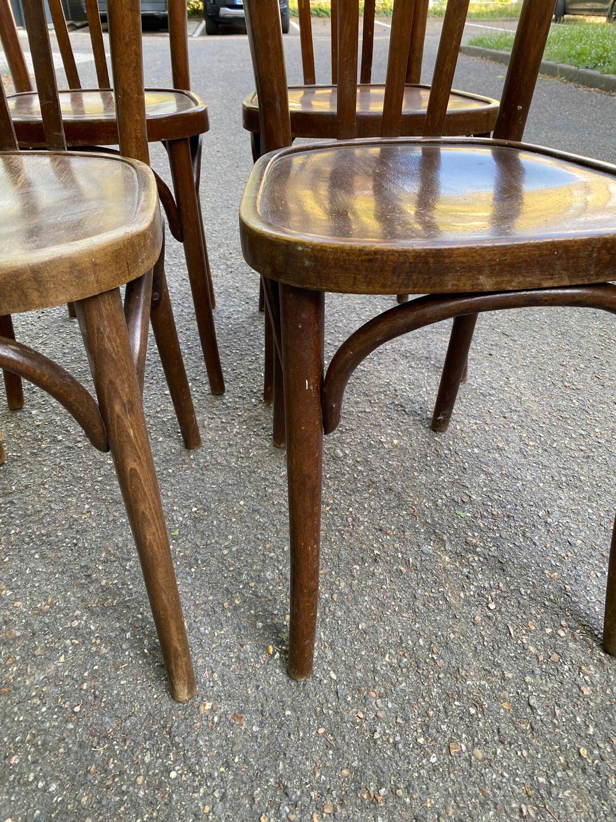 4 dark oak satin bentwood bistro chairs