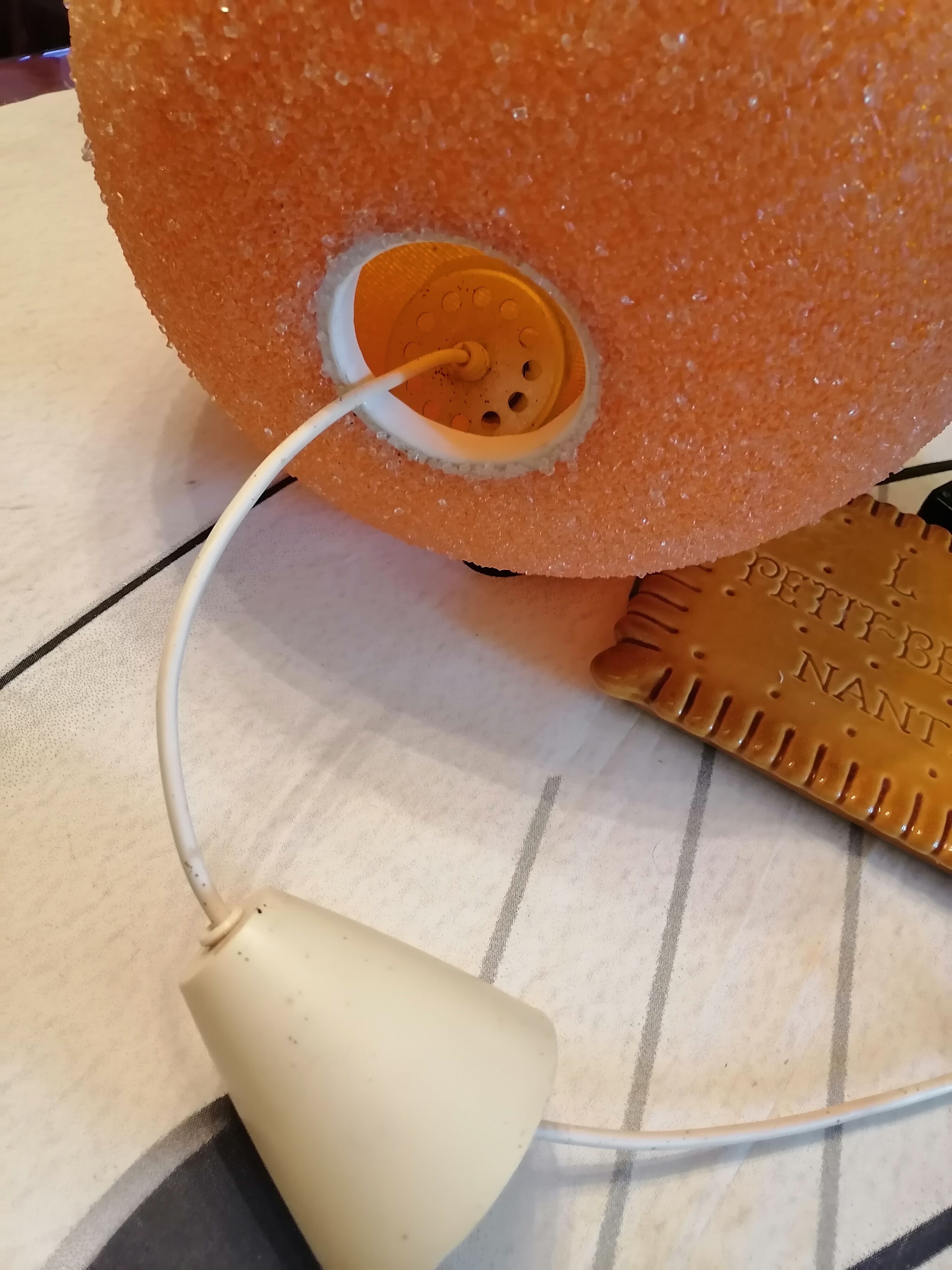 Orange granular resin ball pendant light, 1970