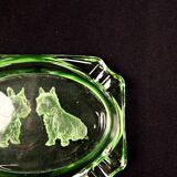 Cendrier style Art Déco en ouraline en verre gravé chiens Scottish Terrier