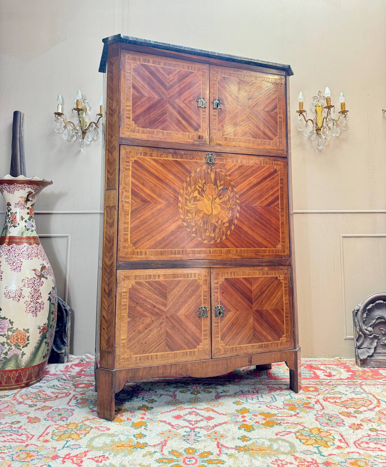 Bayer françois secretary with guillotine in louis x period marquetry