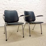 Black Leatherette Dutch Design Gispen Armchairs by Martin de Wit, 1960s.