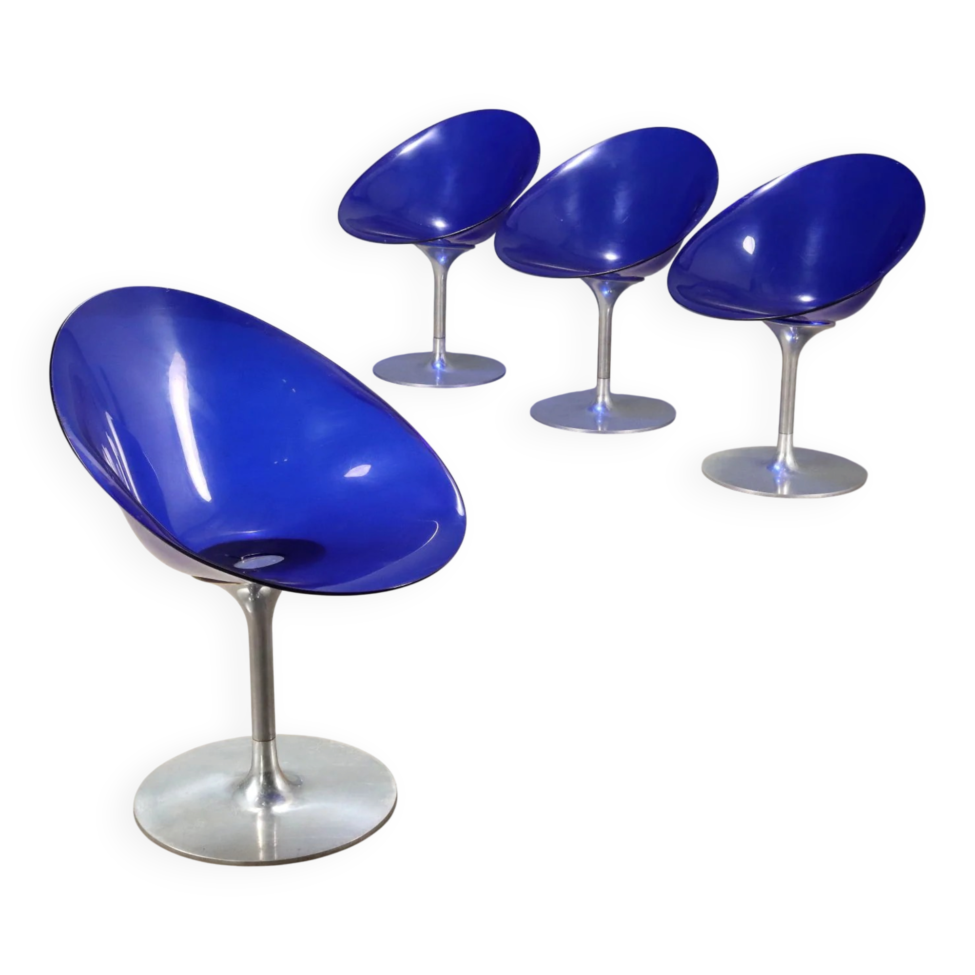 Kartell Eros chairs designed by Philippe Starck, aluminium, Italy, 1990s.